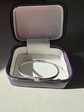 Charriol Steel & Gold Cable Bracelet Bangle with Diamonds w case